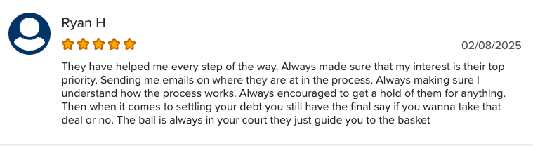 Picture of positive Debt Clear USA Americor review on BBB.