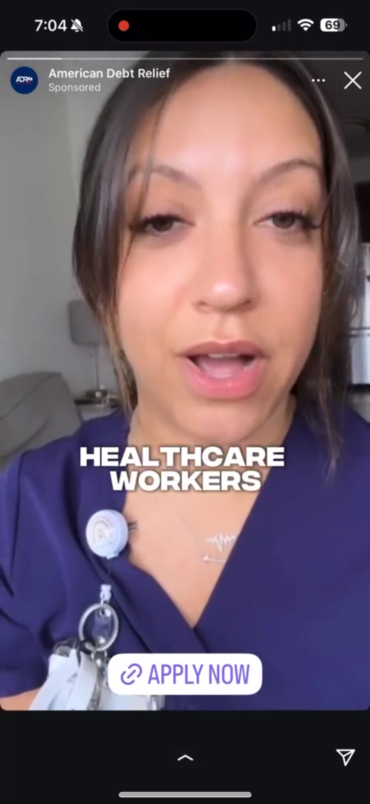 Screenshot of American Debt Relief ad on social media