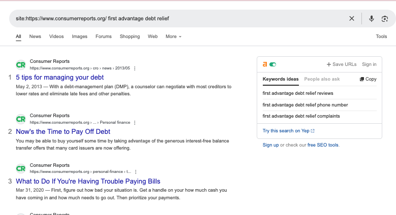 Picture of First Advantage Debt Relief Consumer Report reviews Google Search