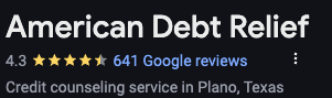 American Debt Relief 4.3 star Google rating 
