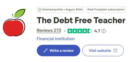 The Debt Free Teacher claimed Trustpilot profile showing 273 reviews and a 4.7 rating