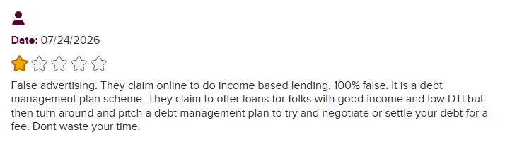 Negative Symple Lending BBB review alleging income-based loan advertising was misleading