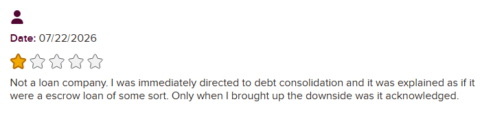 Negative Symple Lending BBB review alleging bait and switch from a loan to debt relief