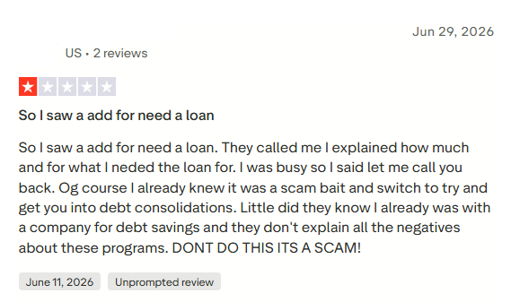 Negative Symple Lending Trustpilot review alleging loan advertising led to debt consolidation