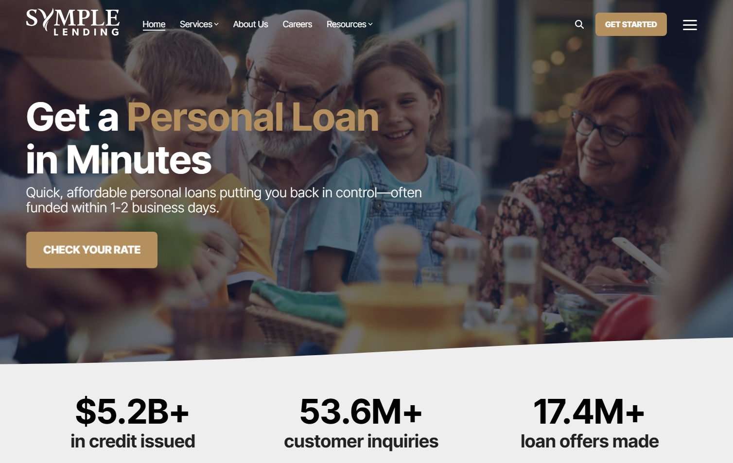 Updated Symple Lending homepage advertising personal loans